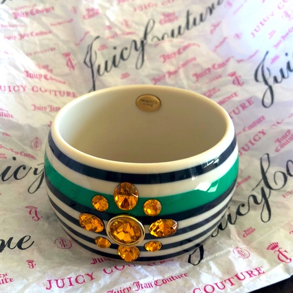 💎Juicy Couture Resin Rhinestone Striped Wide Cuff Bracelet Vintage - Picture 4 of 6